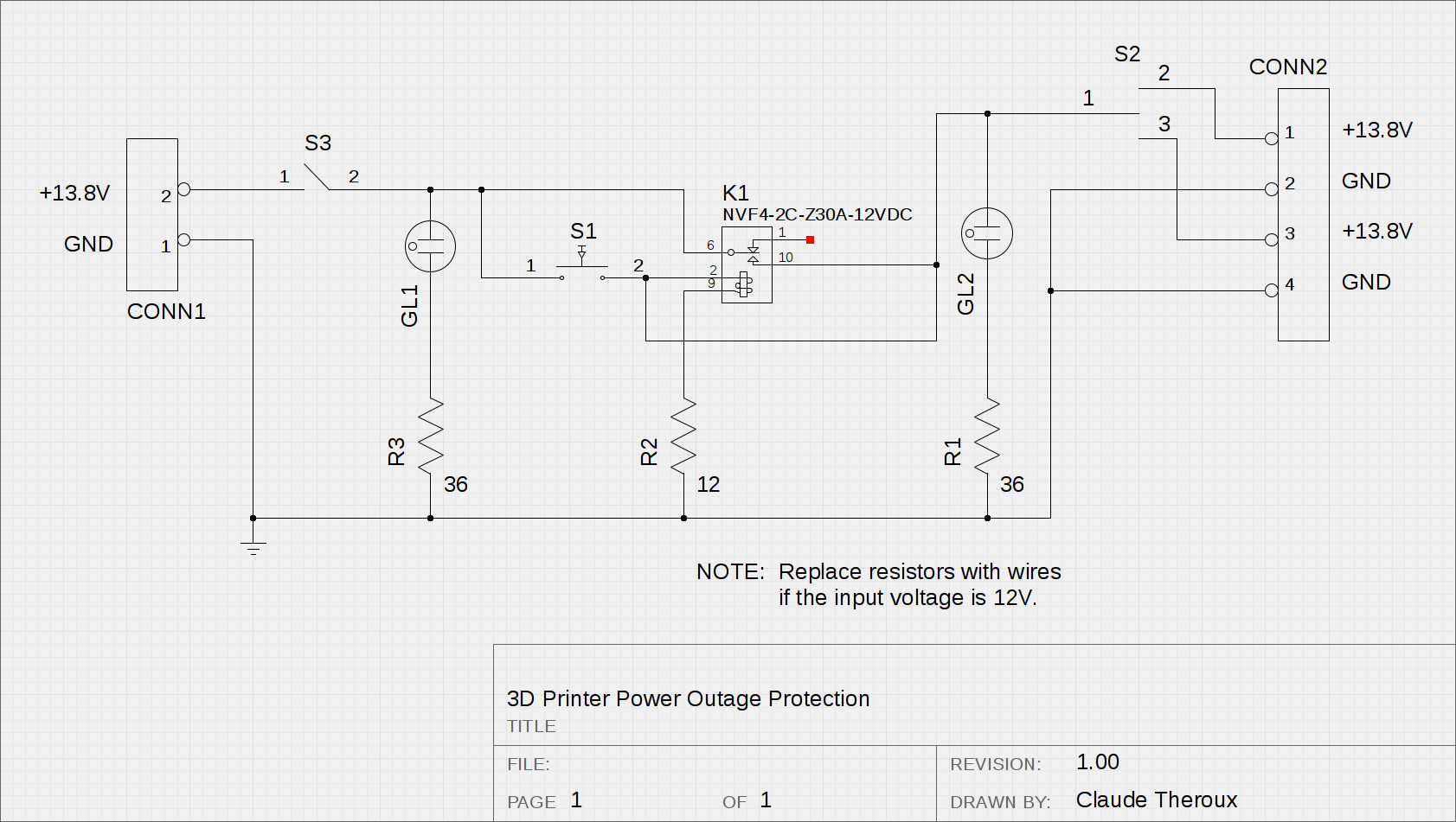 Power Outage Protection for 3D printers